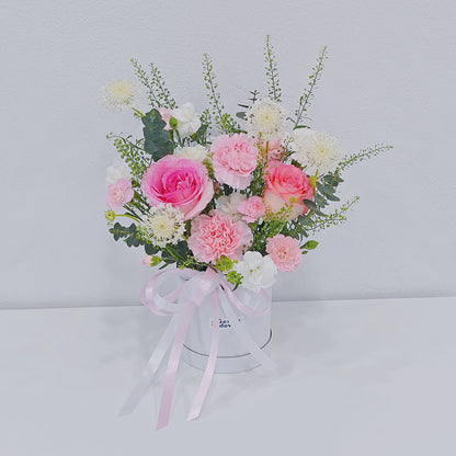 Assorted Pink and White Flowers in Small Box Arrangement