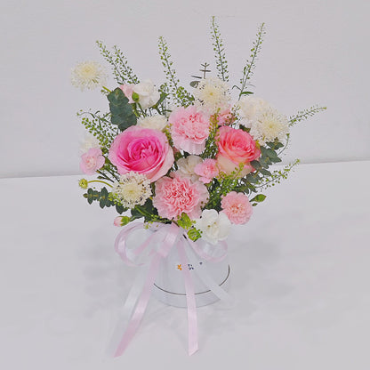 Assorted Pink and White Flowers in Small Box Arrangement