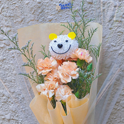 Smiley Little Bear Flower with Orange Flowers Minimal Bouquet