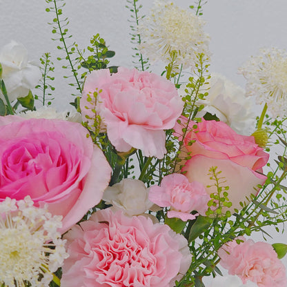 Assorted Pink and White Flowers in Small Box Arrangement