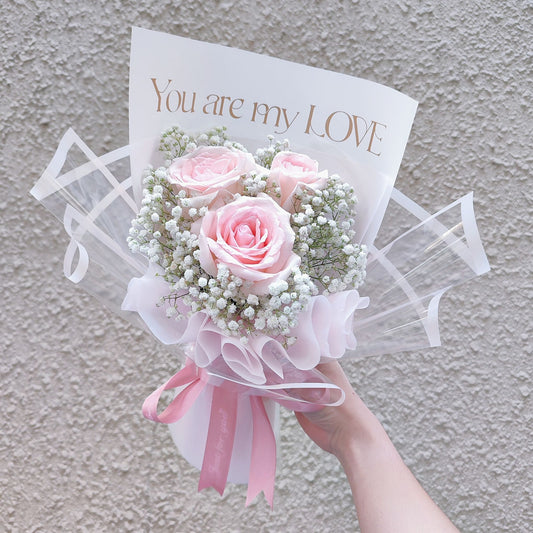 Three Soft Pink Roses 'You are my Love' Bouquet