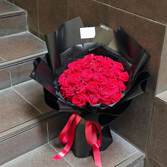 Forty Red Roses in Black Paper Bouquet