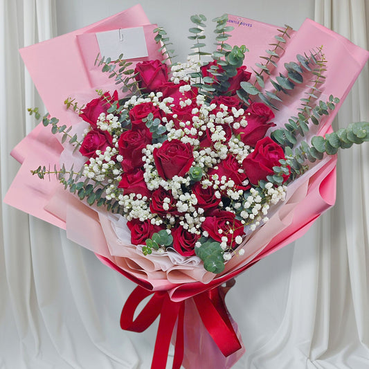 Twenty Red Roses with Gypsophila and Eucalyptus Extra Large Bouquet