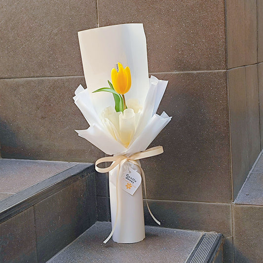 Single Yellow Tulip in Tall Paper Minimal Bouquet