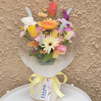 Assorted Colorful Flowers with Three Tulips 'Have a nice day' Bouquet