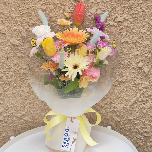 Assorted Colorful Flowers with Three Tulips 'Have a nice day' Bouquet
