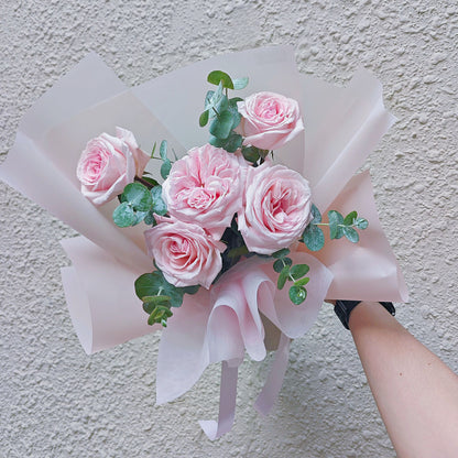 Five Soft Pink English Roses with Eucalpytus Bouquet