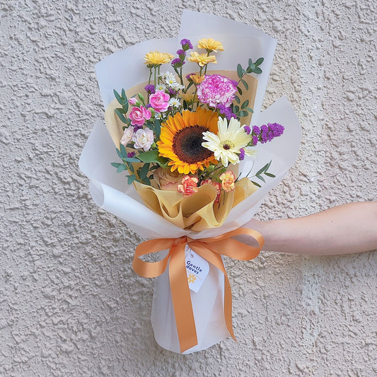 Single Sunflower with Assorted Purple and Orange Flowers Bouquet