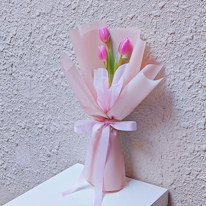 Pink Tulip in Soft Pink Paper Bouquet