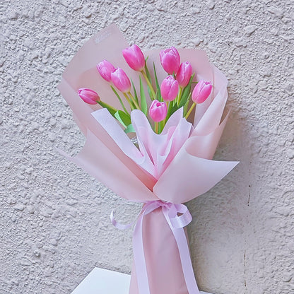 Pink Tulip in Soft Pink Paper Bouquet