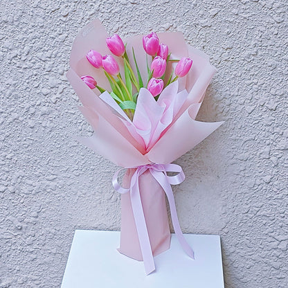 Pink Tulip in Soft Pink Paper Bouquet