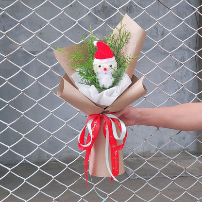 Santa with Green Conifer in Craft Paper Small Bouquet