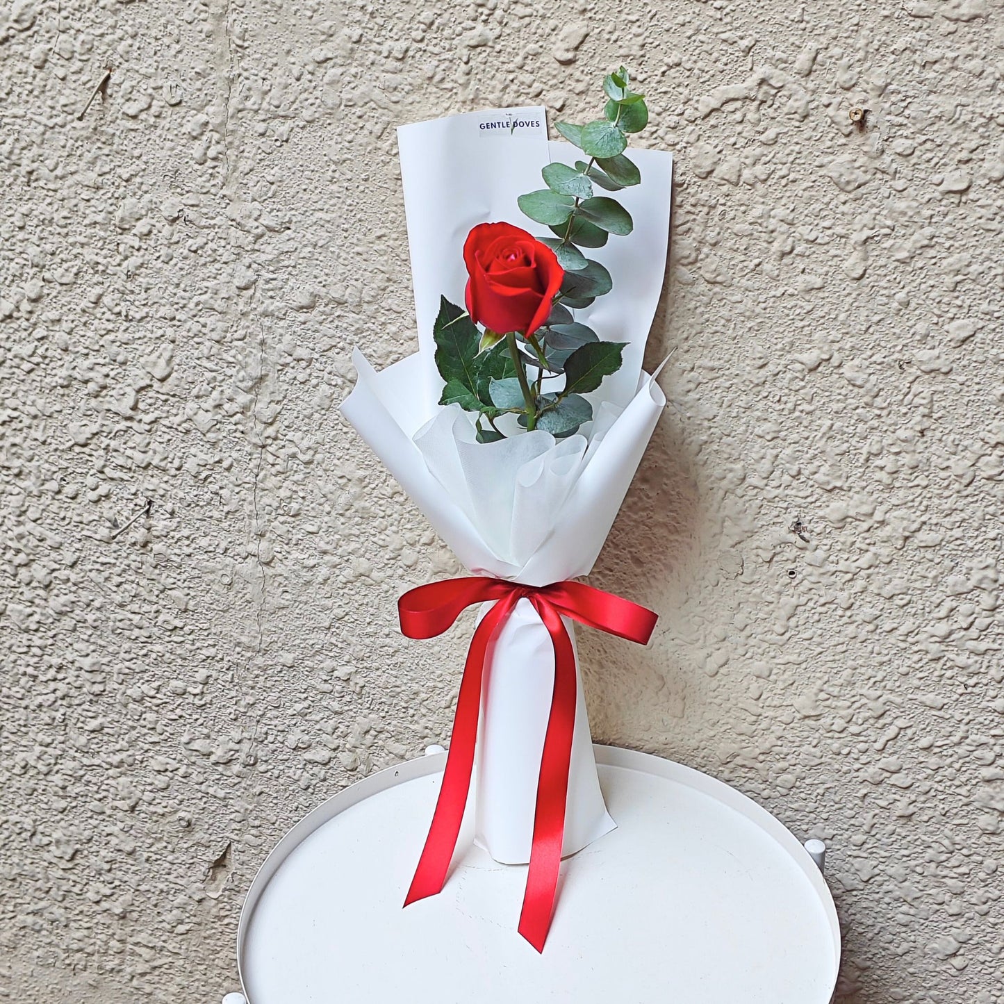 Single Red Rose with Eucalyptus Tall Bouquet