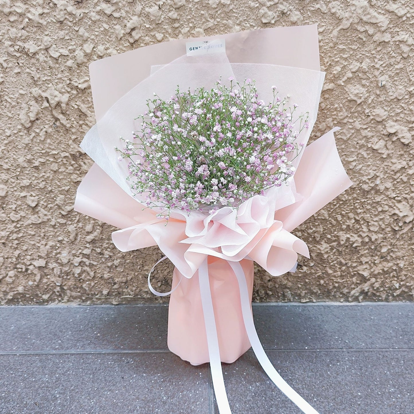 Fresh Pink Gypsophila in Pink Paper Small Bouquet