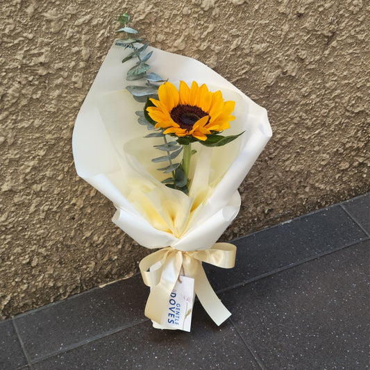 Single Sunflower in White Paper Minimal Bouquet