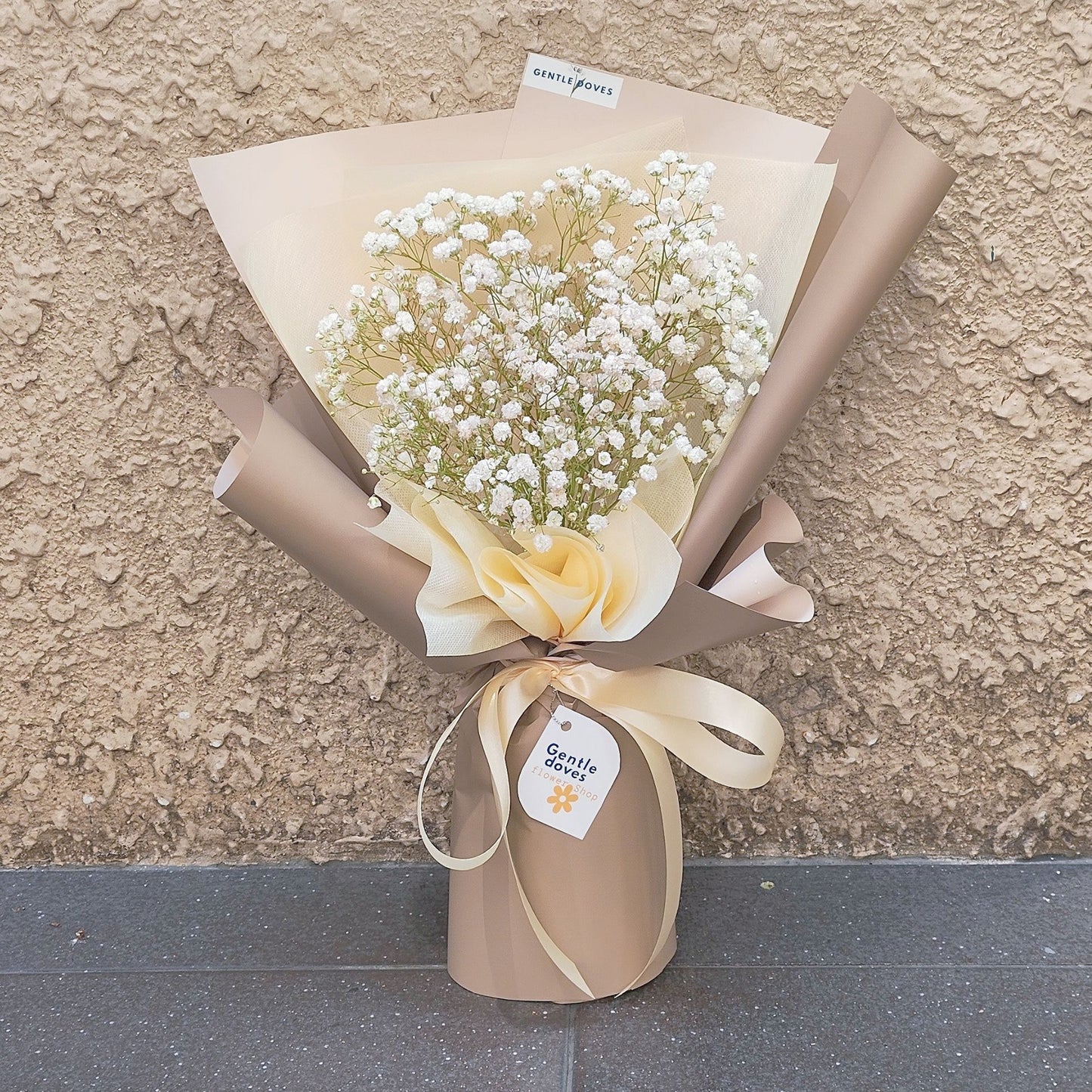 White Gypsophila in Soft Brown Paper Bouquet