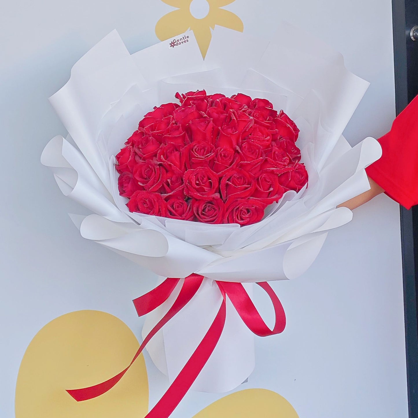 Forty Red Roses in White Paper Bouquet