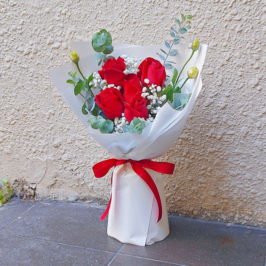 Five Red Rose with Filler Flowers Bouquet