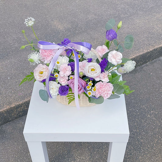 Assorted Purple and Pink Flowers Small Basket