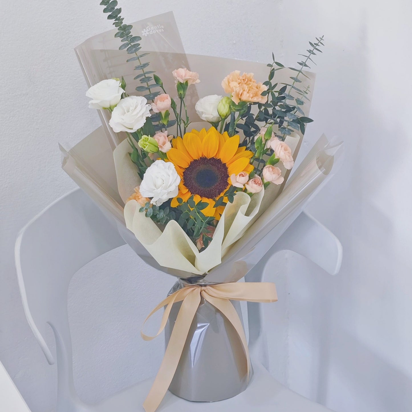 Single Sunflower with Warm Flowers Small Bouquet