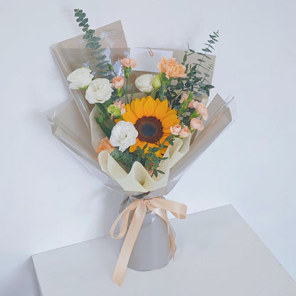 Single Sunflower with Warm Flowers Small Bouquet