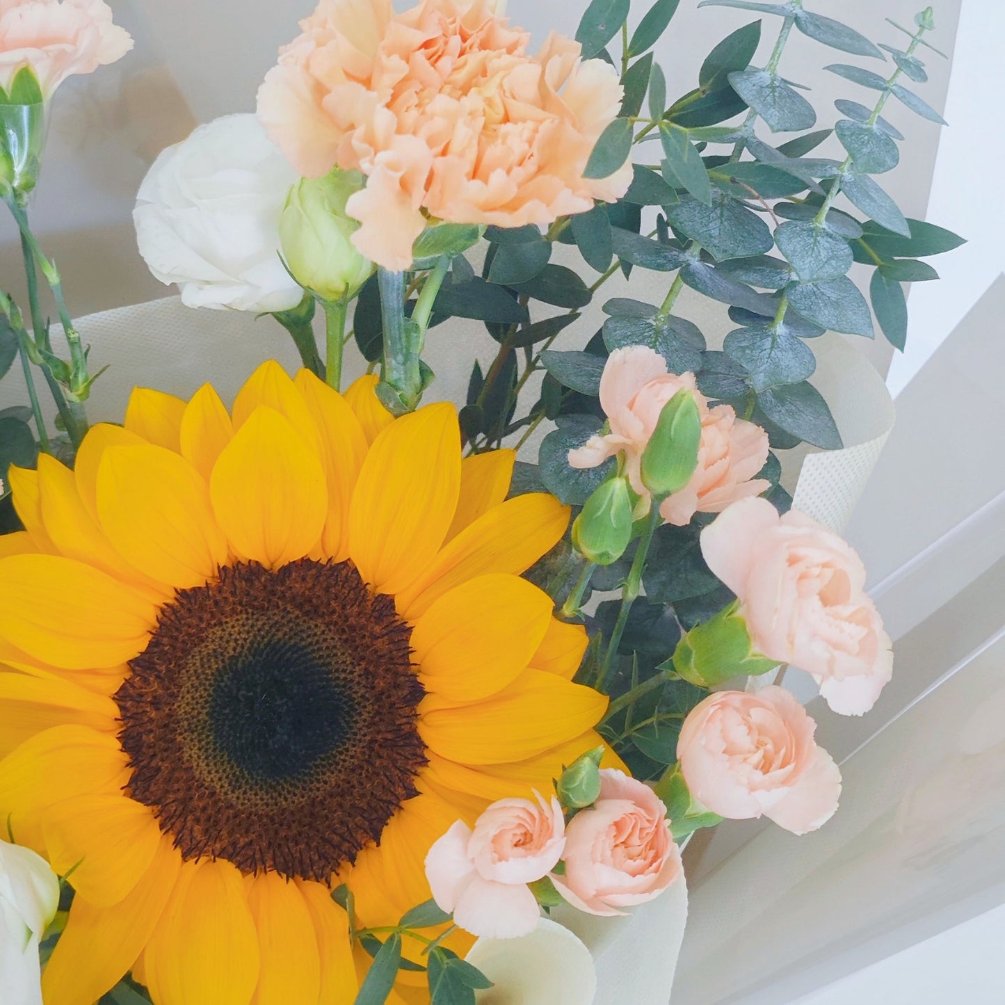Single Sunflower with Warm Flowers Small Bouquet
