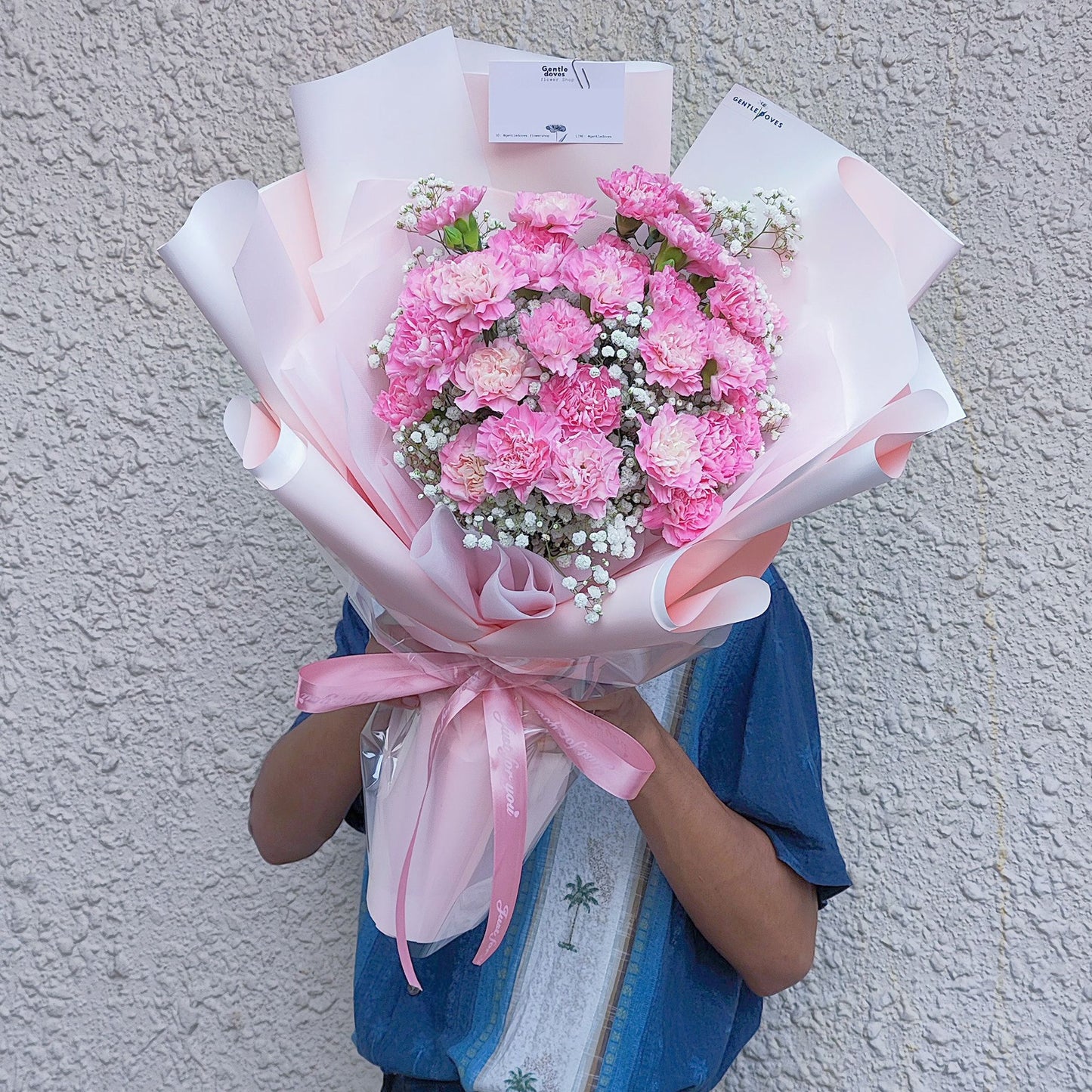 All Pink Carnations with Gypsophila Large Bouquet